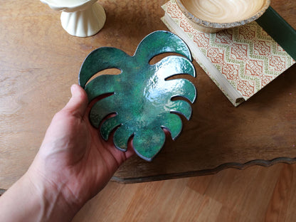 Enameled Monstera Leaf Copper Bowl * Boho Gifts * Hand Forged Copper Bowl Blacksmith Made Hammered Dish Gift for Men Copper Gifts for Her