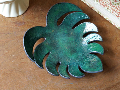 Enameled Monstera Leaf Copper Bowl * Boho Gifts * Hand Forged Copper Bowl Blacksmith Made Hammered Dish Gift for Men Copper Gifts for Her