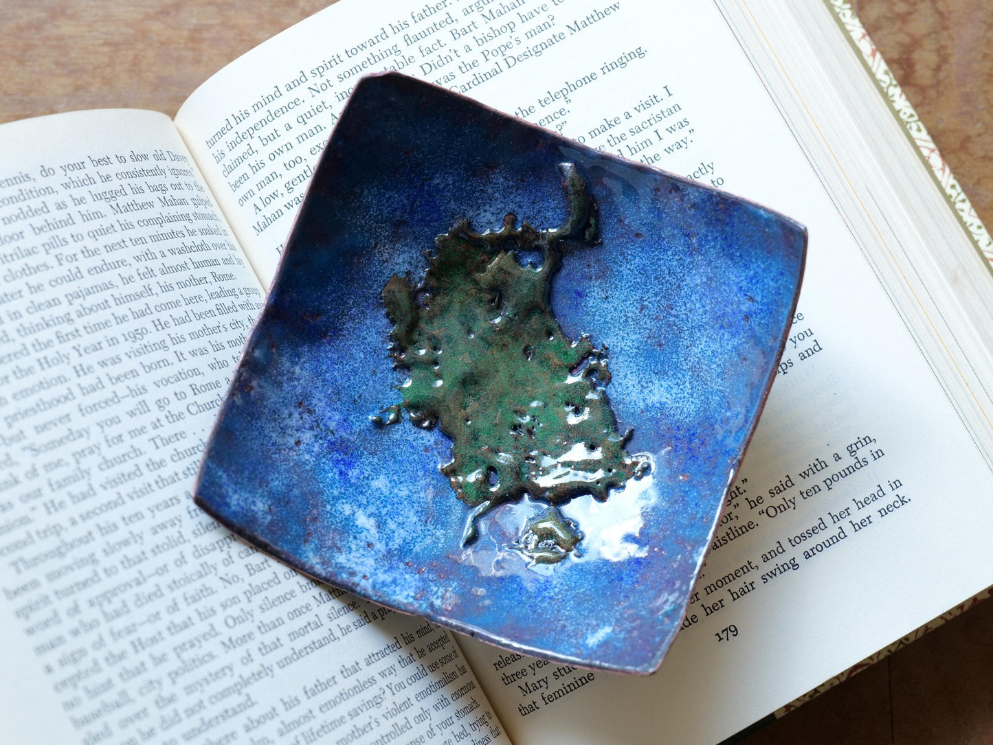 Small Hammered Copper Ring Dish * Handmade Enamel Dish * Square Dish Anniversary Gift * 7 Year Anniversary for Her * 7th Anniversary Gift