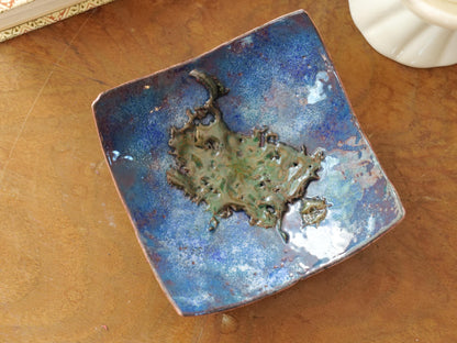 Small Hammered Copper Ring Dish * Handmade Enamel Dish * Square Dish Anniversary Gift * 7 Year Anniversary for Her * 7th Anniversary Gift