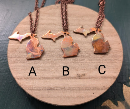 Flame Painted Copper Michigan Necklace * Michigan Copper Necklace * State Necklace Michigan * Michigan Pendant * Michigan Jewelry Shapes