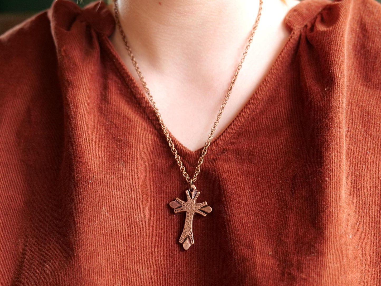 Hand Forged Copper Cross * Hammered Cross Pendant * Christian Gift for Men or Women * Forged Cross Necklace * Handmade Copper Necklace