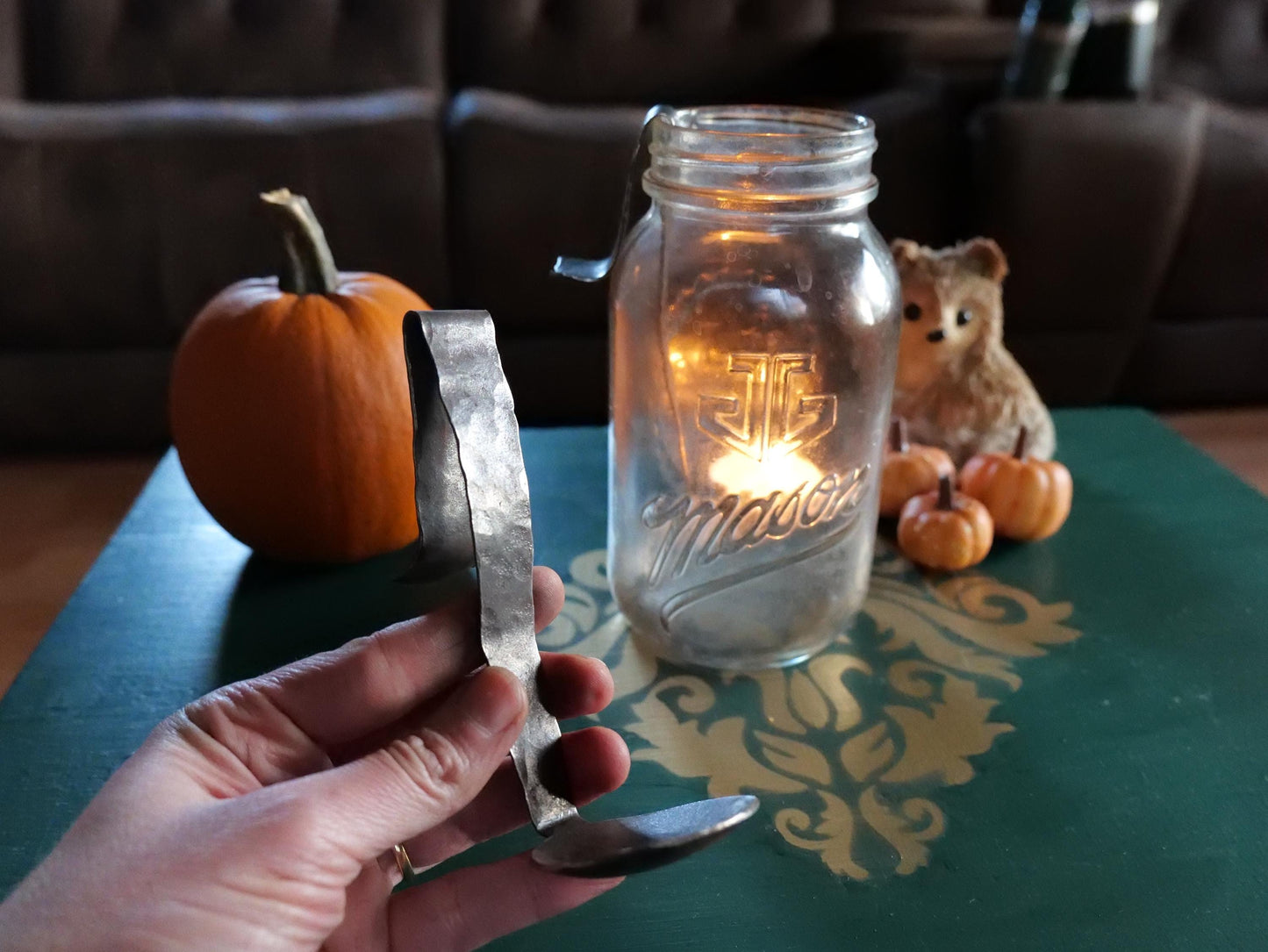 Mason Jar Candleholder * Blacksmith Made Light Candle Display for Glass Jar Hammered Steel Hand Forged * Candle Gift * Candle Holder