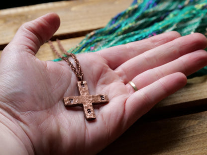 Hammered Copper Compass Necklace * Greek Cross Necklace * Plus Sign Pendant * Forged Cross Necklace * Handmade Copper Necklace