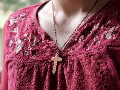 Hand Forged Copper Cross * Hammered Cross Pendant * Christian Gift for Men or Women * Forged Cross Necklace * Handmade Copper Necklace