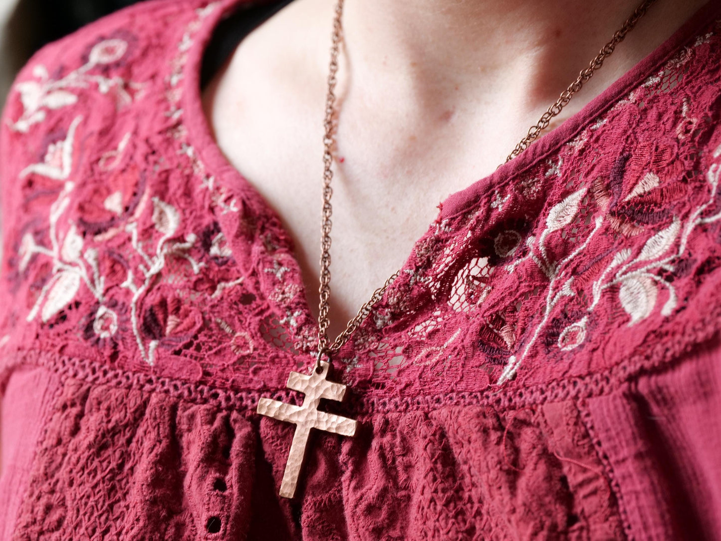 Hand Forged Copper Patriarchal Cross Necklace * Cross of Lorraine Necklace * Gift for Men or Women * Double Cross Necklace * Handmade Copper