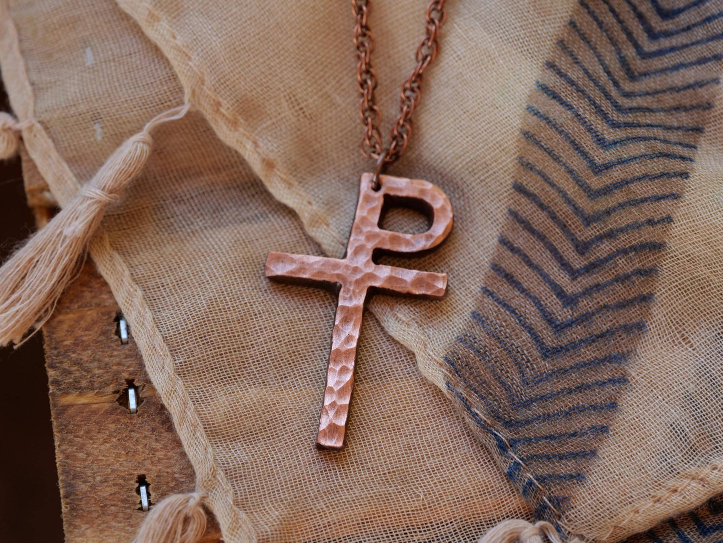 Hand Forged Copper Monogrammatic Cross * Tau-Rho Cross Pendant * Gift for Men or Women * Forged Cross Necklace * Handmade Copper Necklace