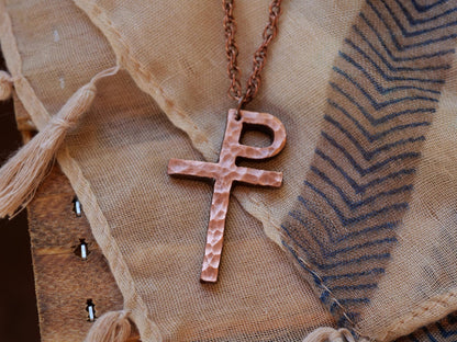 Hand Forged Copper Monogrammatic Cross * Tau-Rho Cross Pendant * Gift for Men or Women * Forged Cross Necklace * Handmade Copper Necklace