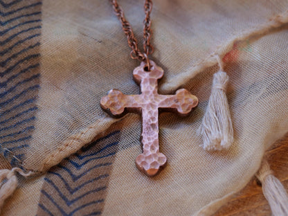 Hand Forged Copper Catholic Cross * Orthodox Cross Pendant * Gift for Men or Women * Forged Cross Necklace * Handmade Copper Necklace