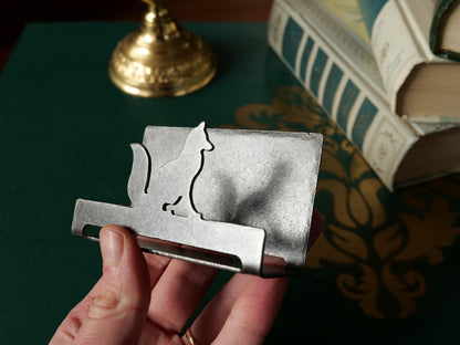 Fox Business Card Holder for Desk * Business Card Display * Handmade Metal Business Card Holder with Fox