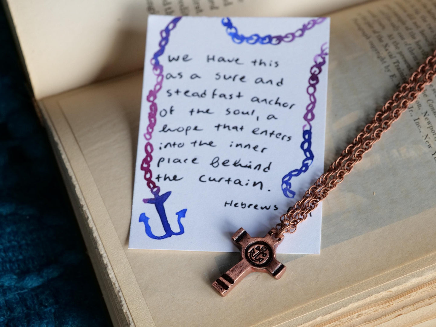 Stamped Copper Anchor Necklace * Small Anchor Pendant * Anchor Jewelry for Men or for Women * Christian Bible Verse Gifts * Hebrews 6:19