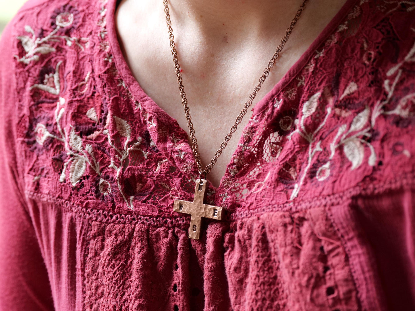 Hammered Copper Compass Necklace * Greek Cross Necklace * Plus Sign Pendant * Forged Cross Necklace * Handmade Copper Necklace