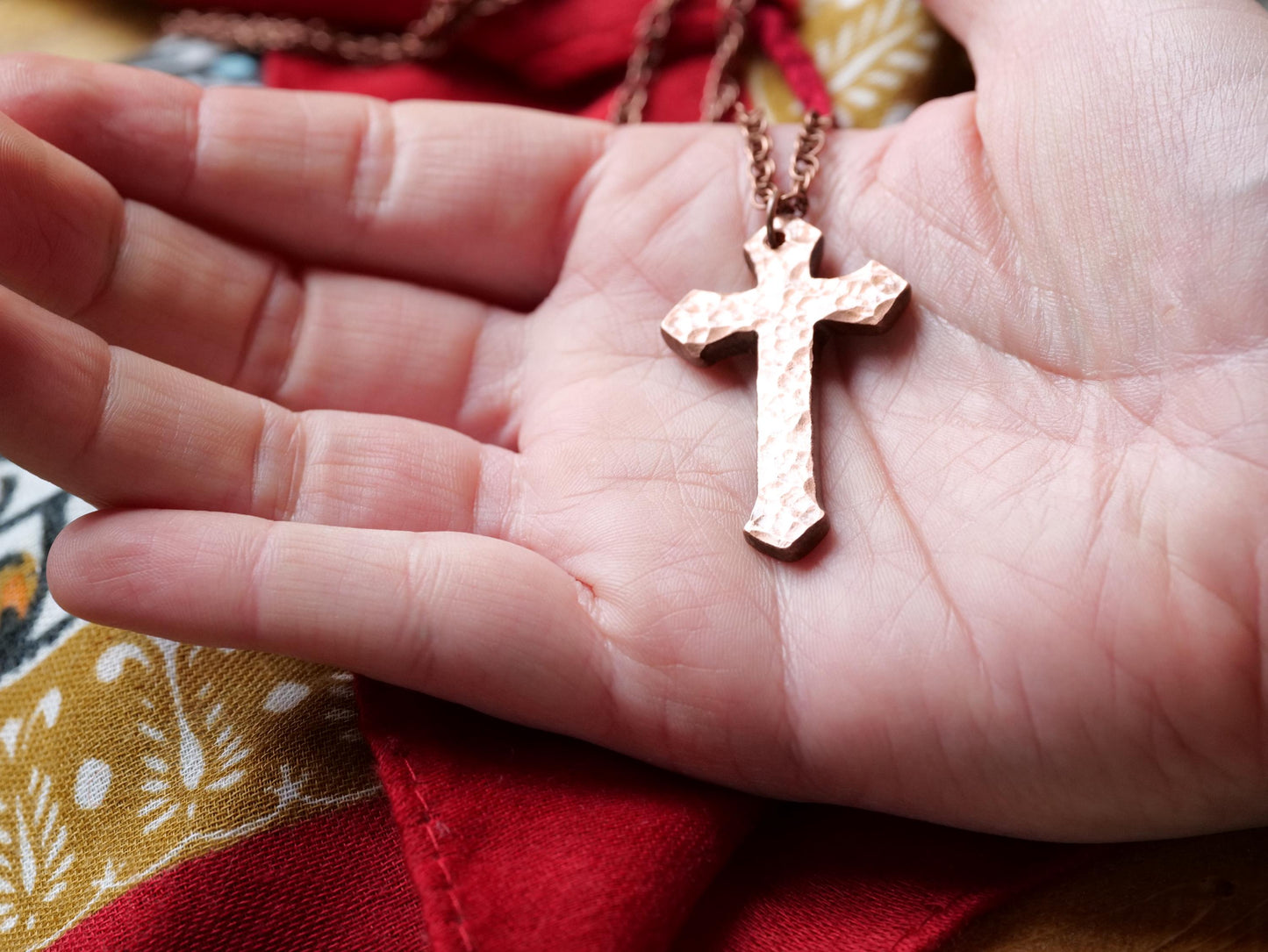 Hand Forged Copper Cross * Hammered Cross Pendant * Christian Gift for Men or Women * Forged Cross Necklace * Handmade Copper Necklace