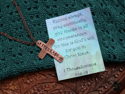 1 Thessalonians 5:16-18 Pendant * Bible Verse Gifts * Christian Cross Jewelry for Men for Women * Rejoice Pray and Give Thanks Necklace