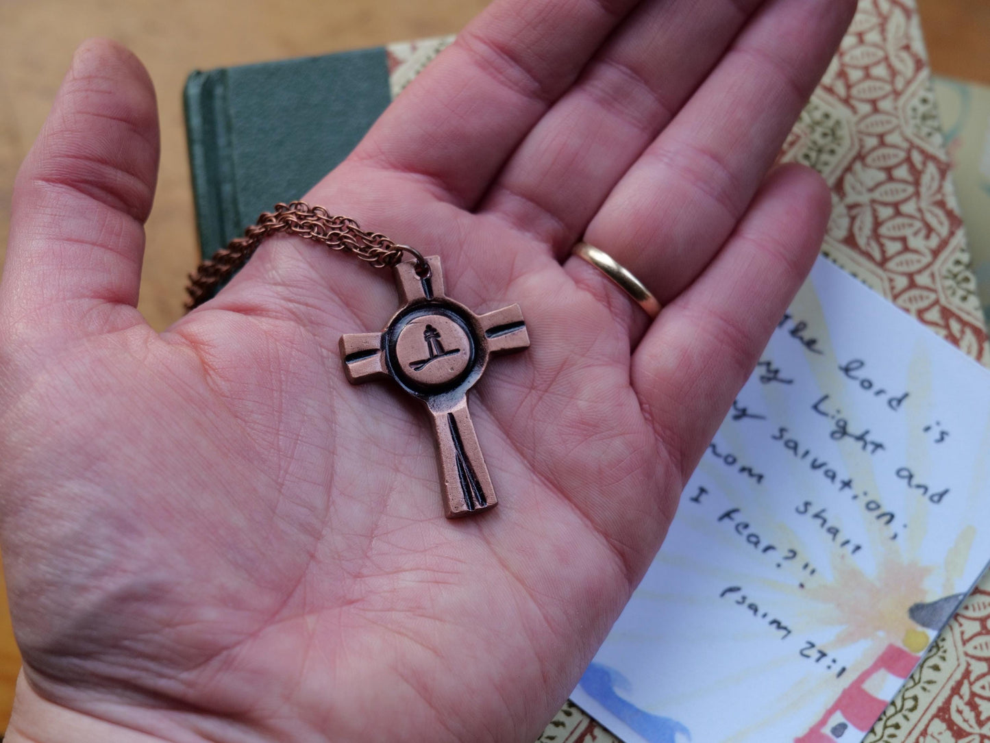 Copper Lighthouse Necklace * Psalm 27:1 Lighthouse Necklace *Bible Verse Gifts * Christian Jewelry for Men for Women * Lighthouse Pendant