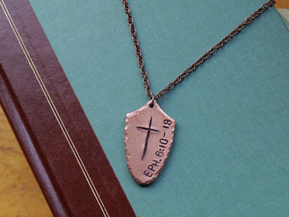 Shield of Faith Pendant* Hammered Shield Pendant * Christian Gift for Men or Women * Forged Armor of God Necklace * Ephesians 6:10-18 Verse