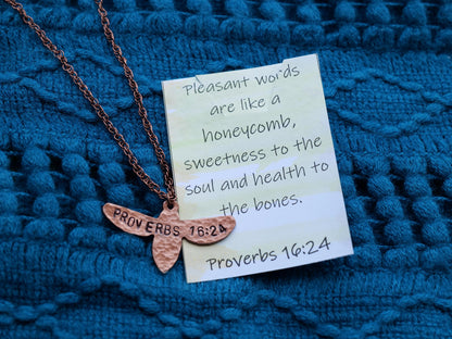 Proverbs 16:24 Pendant * Bible Verse Gifts * Christian Bee Jewelry for Men for Women * Pleasant Words are a Honeycomb Necklace