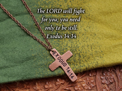 Exodus 14:14 Pendant * Bible Verse Gifts * Christian Cross Jewelry for Men for Women * The Lord will Fight Necklace