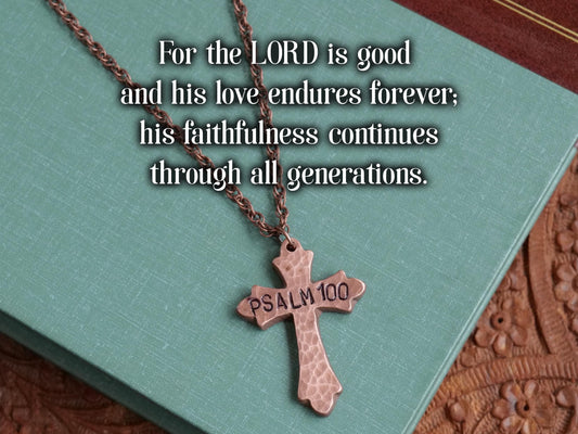 Psalm 100 Necklace * Jesus Necklace * Bible Verse Gifts * Christian Cross Jewelry for Men for Women * Shout for Joy to the Lord