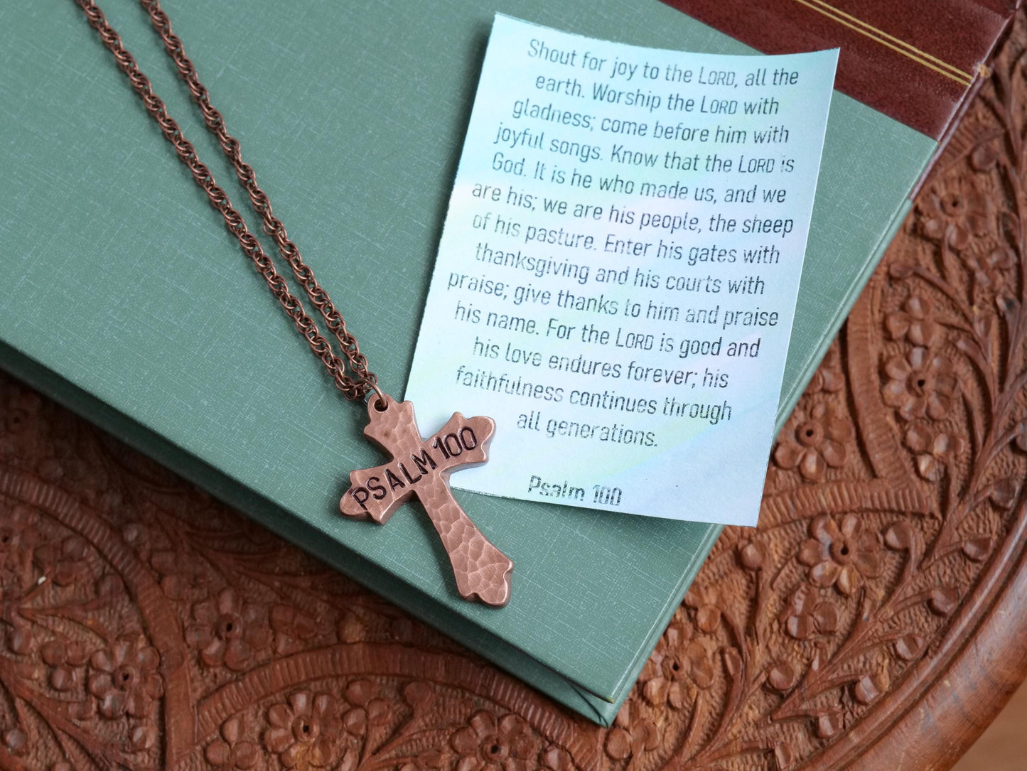 Psalm 100 Necklace * Jesus Necklace * Bible Verse Gifts * Christian Cross Jewelry for Men for Women * Shout for Joy to the Lord