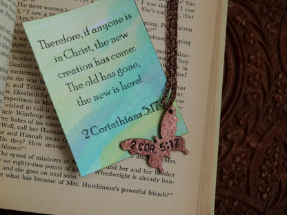 2 Corinthians 5:17 Necklace * New Creation in Christ Necklace * Bible Verse Gifts * Christian Jewelry for Women * Butterfly Necklace