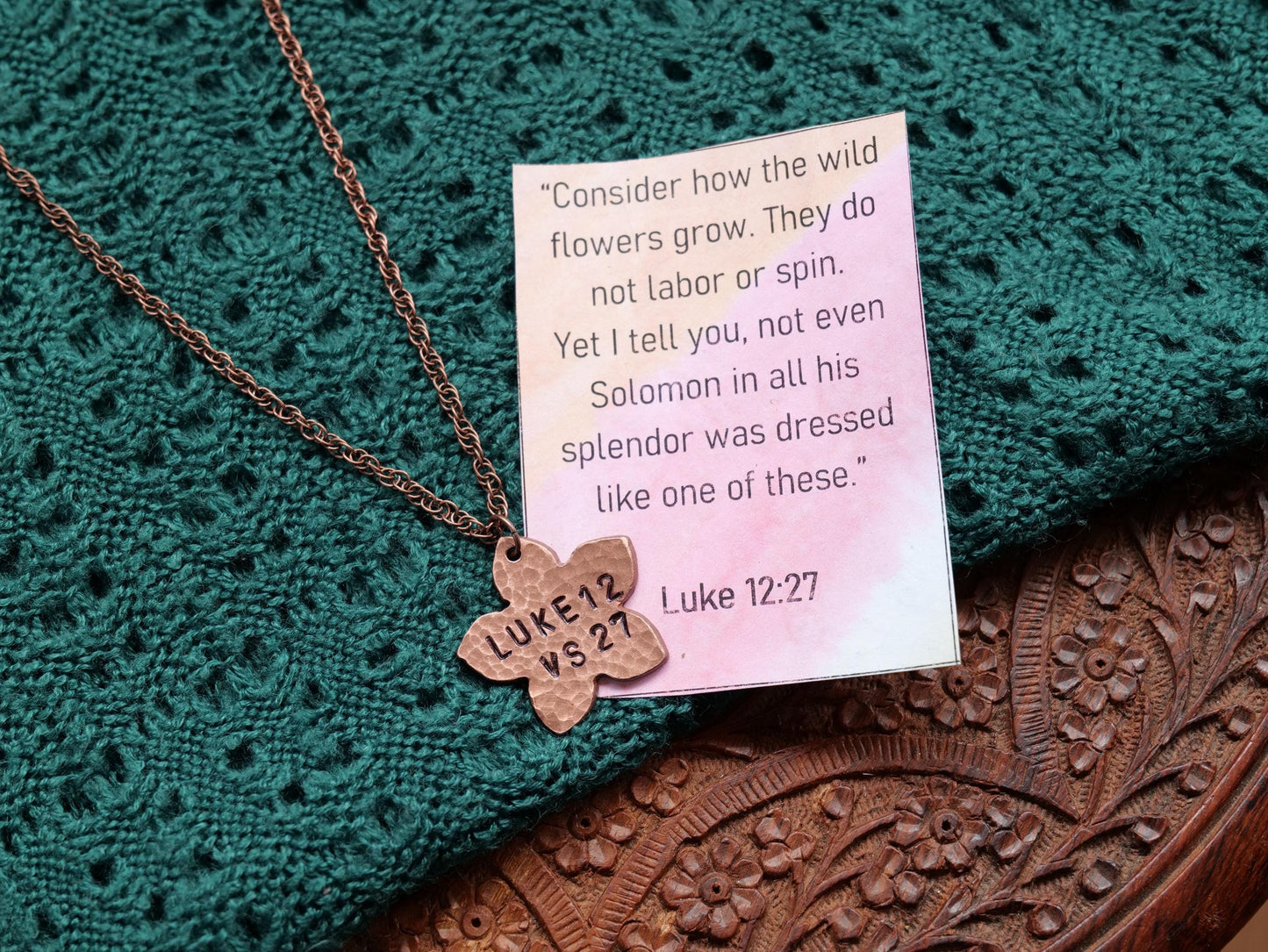 Luke 12:27 Necklace * Bible Verse Gifts * Christian Flower Jewelry for Men for Women * Consider the Wildflowers Flower Necklace