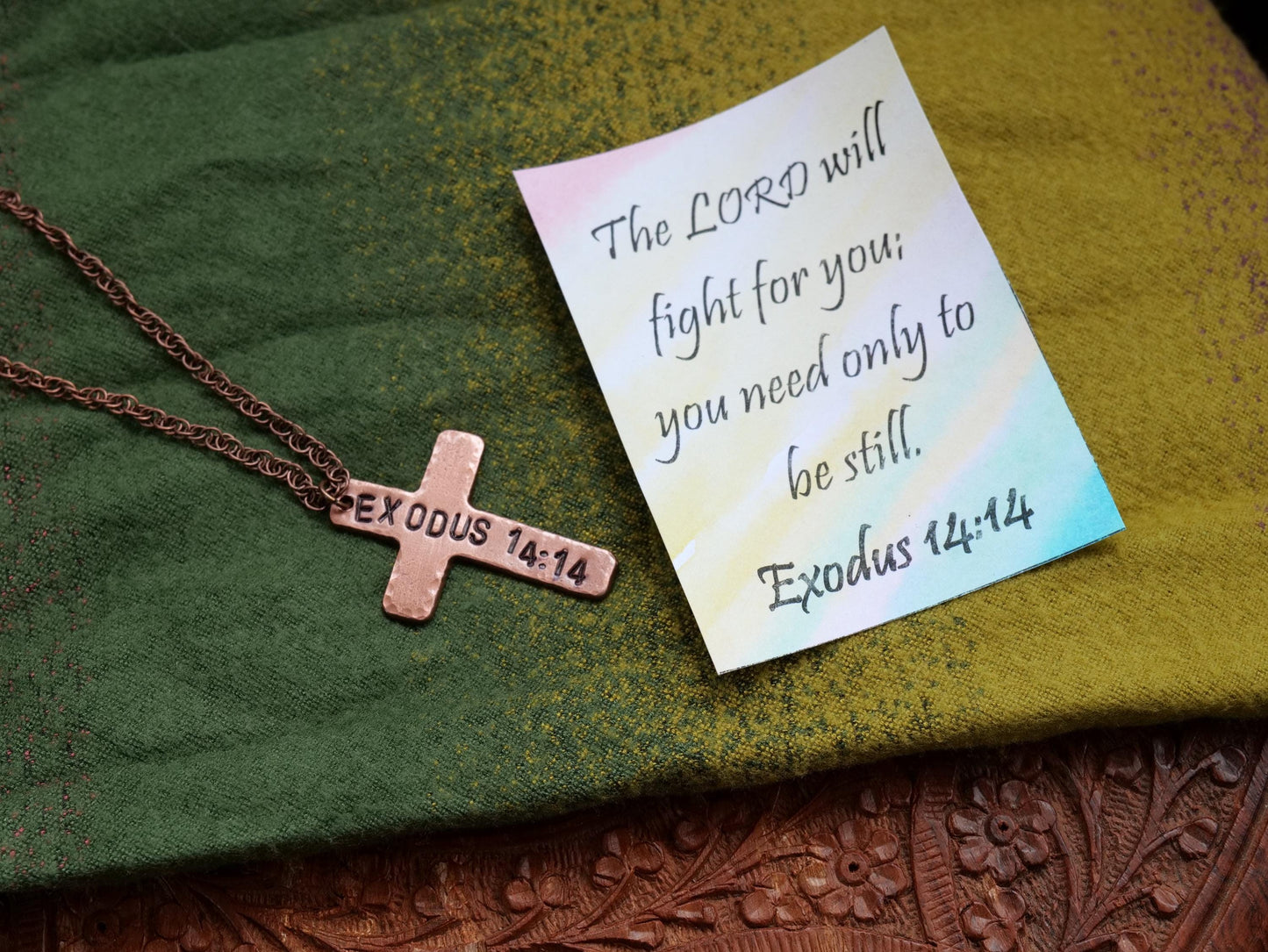 Exodus 14:14 Pendant * Bible Verse Gifts * Christian Cross Jewelry for Men for Women * The Lord will Fight Necklace