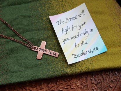 Exodus 14:14 Pendant * Bible Verse Gifts * Christian Cross Jewelry for Men for Women * The Lord will Fight Necklace