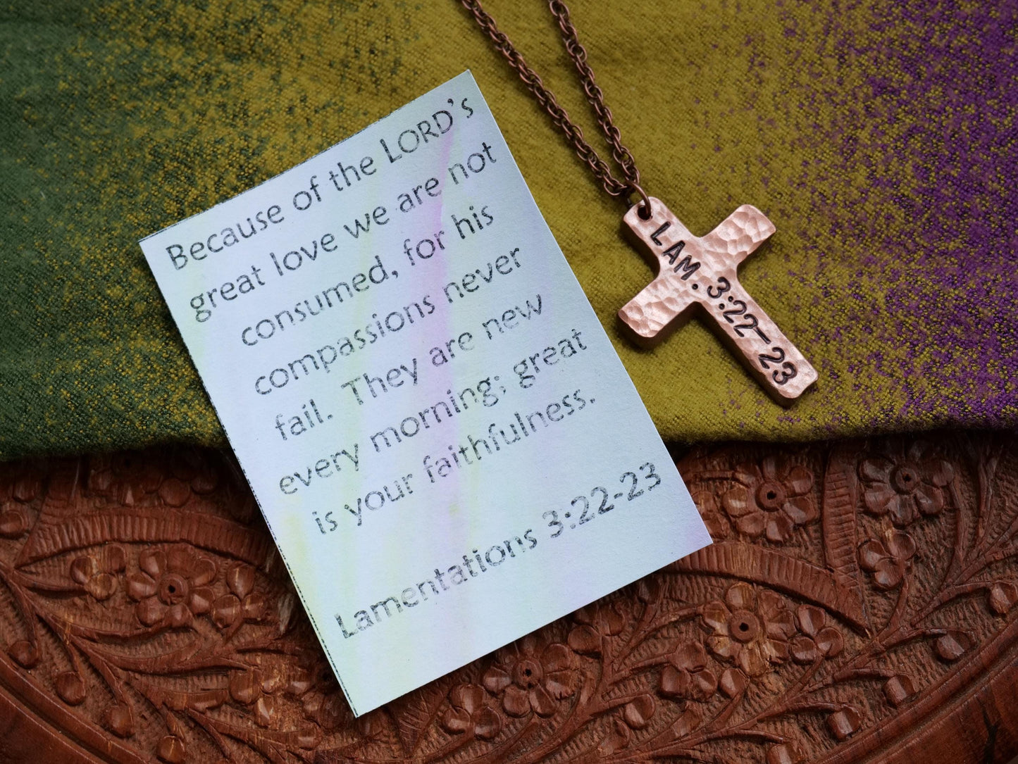 Lamentations 3:22-23 Pendant * Bible Verse Gifts * Christian Cross Jewelry for Men for Women * New Mercies Every Morning Necklace