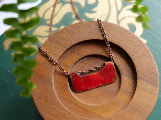 Red Speckled Necklace *Copper Necklace * Enamel Jewelry * Fire Jewelry *  Handmade Enamel Jewelry * Fire Pendant* Enameled Necklace *