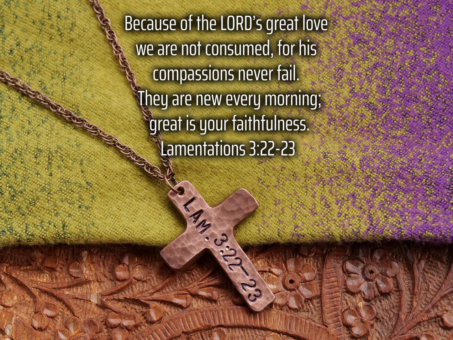 Lamentations 3:22-23 Pendant * Bible Verse Gifts * Christian Cross Jewelry for Men for Women * New Mercies Every Morning Necklace