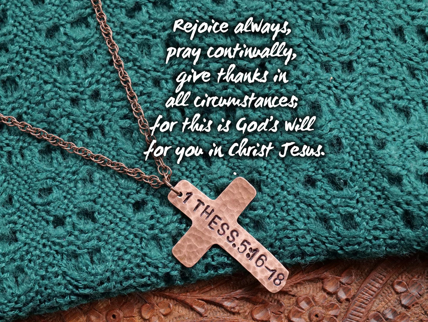 1 Thessalonians 5:16-18 Pendant * Bible Verse Gifts * Christian Cross Jewelry for Men for Women * Rejoice Pray and Give Thanks Necklace