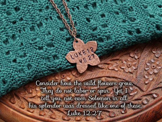 Luke 12:27 Necklace * Bible Verse Gifts * Christian Flower Jewelry for Men for Women * Consider the Wildflowers Flower Necklace