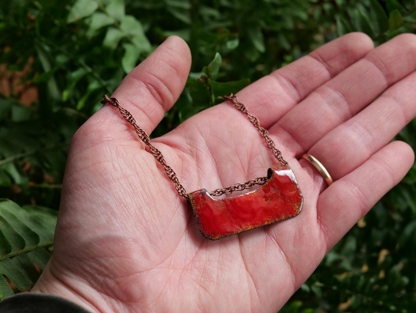 Red Speckled Necklace *Copper Necklace * Enamel Jewelry * Fire Jewelry *  Handmade Enamel Jewelry * Fire Pendant* Enameled Necklace *