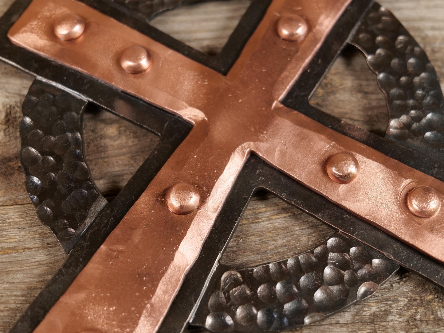 Steel & Copper Metal Cross Wall Art // Cross Wall Decor // Iron Cross Wall Decor // Blacksmith Made Hand Forged Cross Anniversary Gift