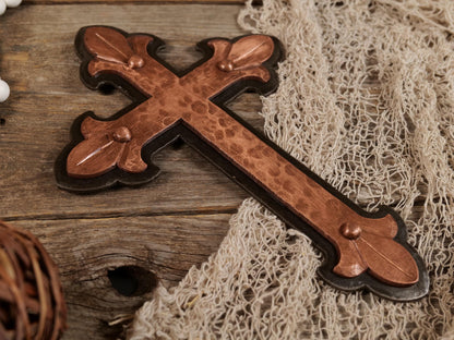 Copper & Steel Metal Cross Wall Art // Cross Wall Decor // Iron Cross Wall Decor // Blacksmith Made Hand Forged Cross Anniversary Gift