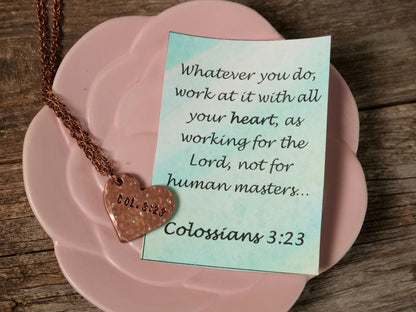 Colossians 3:23 Pendant * Bible Verse Gifts * Christian Cross Jewelry for Men for Women * Work at It with All Your Heart