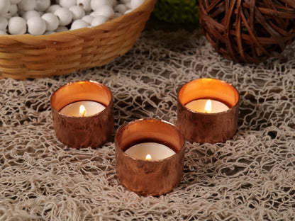 Set of 3 Hammered Copper Tealight Holder * Handmade Tealight Candle Holder * Copper Anniversary Gifts for Him for Her * 7 Year Anniversary