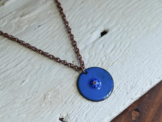 Enameled Flower Necklace * Blue Flower Jewelry * Enamel Flower Gift for Her * Gift for Women * Gift for Mom * Gift for Girlfriend * Present