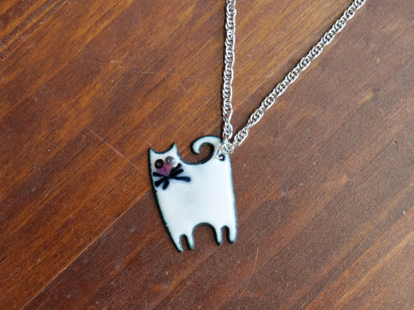 Enameled White Cat Necklace * Cat Lovers Gift * Cat Lady Gifts * Cat Necklaces for Women * Cute Kitty Pendant * Cat Necklace for Girls