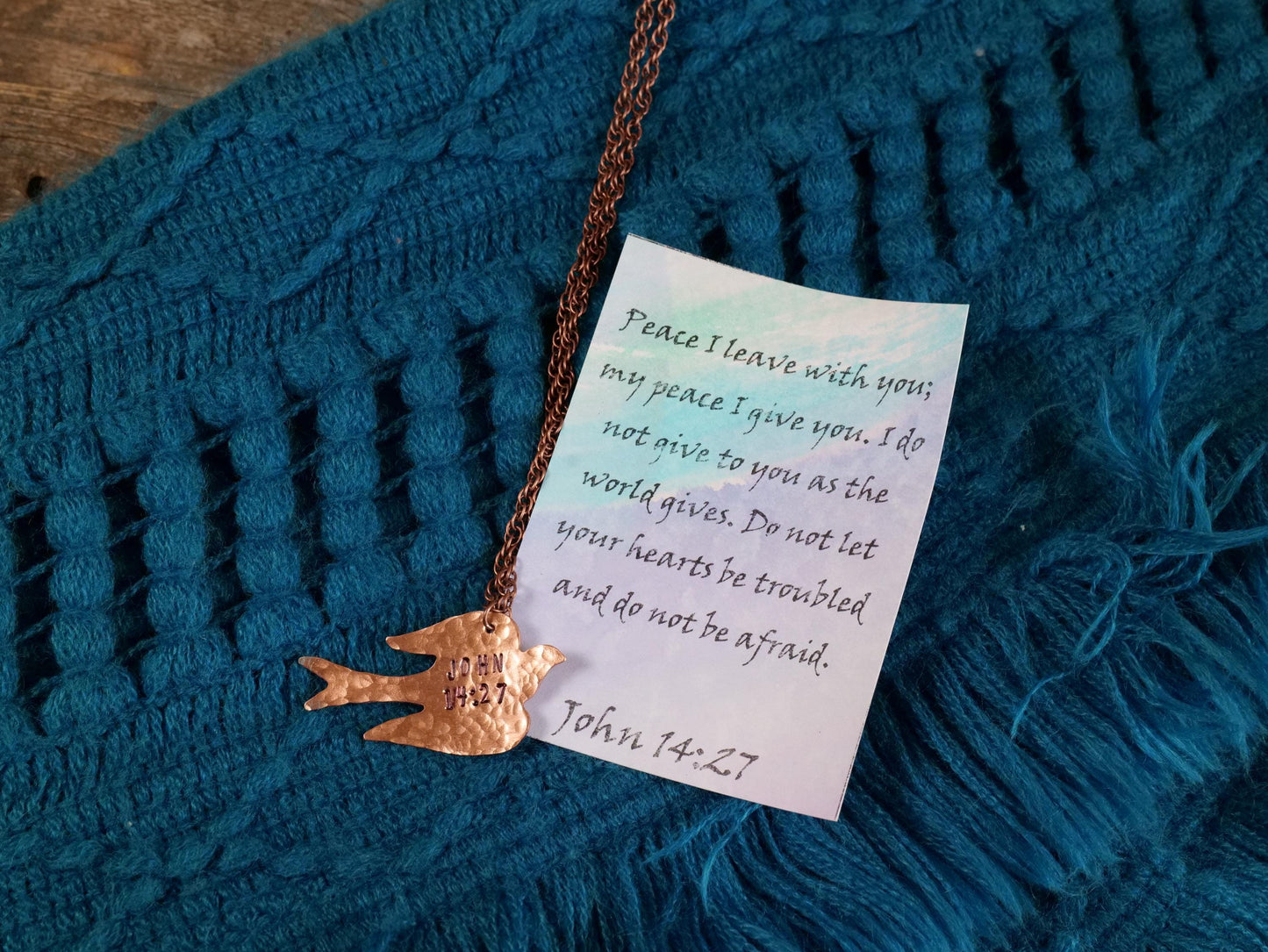 John 14:27 Necklace * Dove Necklace * Bible Verse Gifts * Christian Jewelry for Men for Women * Peace I Leave with You