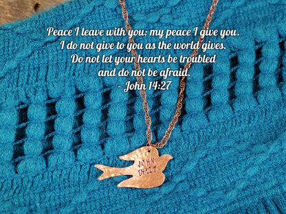 John 14:27 Necklace * Dove Necklace * Bible Verse Gifts * Christian Jewelry for Men for Women * Peace I Leave with You