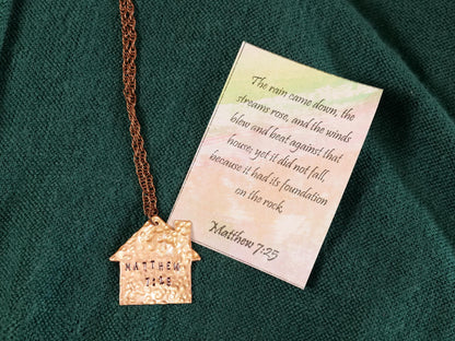 Matthew 7:25 Necklace * House Necklace * Bible Verse Gifts * Christian Jewelry for Men for Women * Foundation on Rock