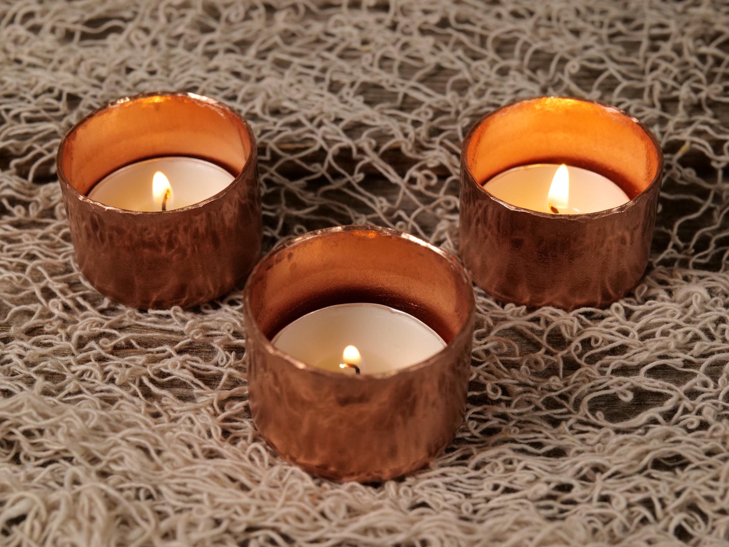 Set of 3 Hammered Copper Tealight Holder * Handmade Tealight Candle Holder * Copper Anniversary Gifts for Him for Her * 7 Year Anniversary