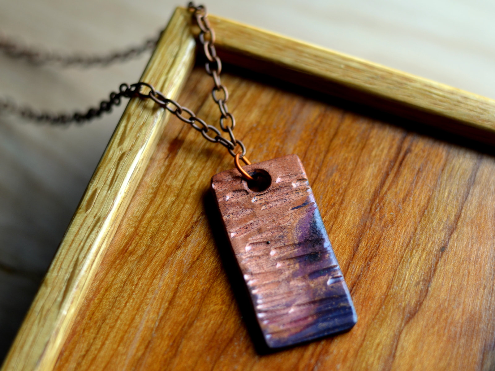 Hammered Copper Pendant and Necklace in Pebble Textured Styling with Sheen